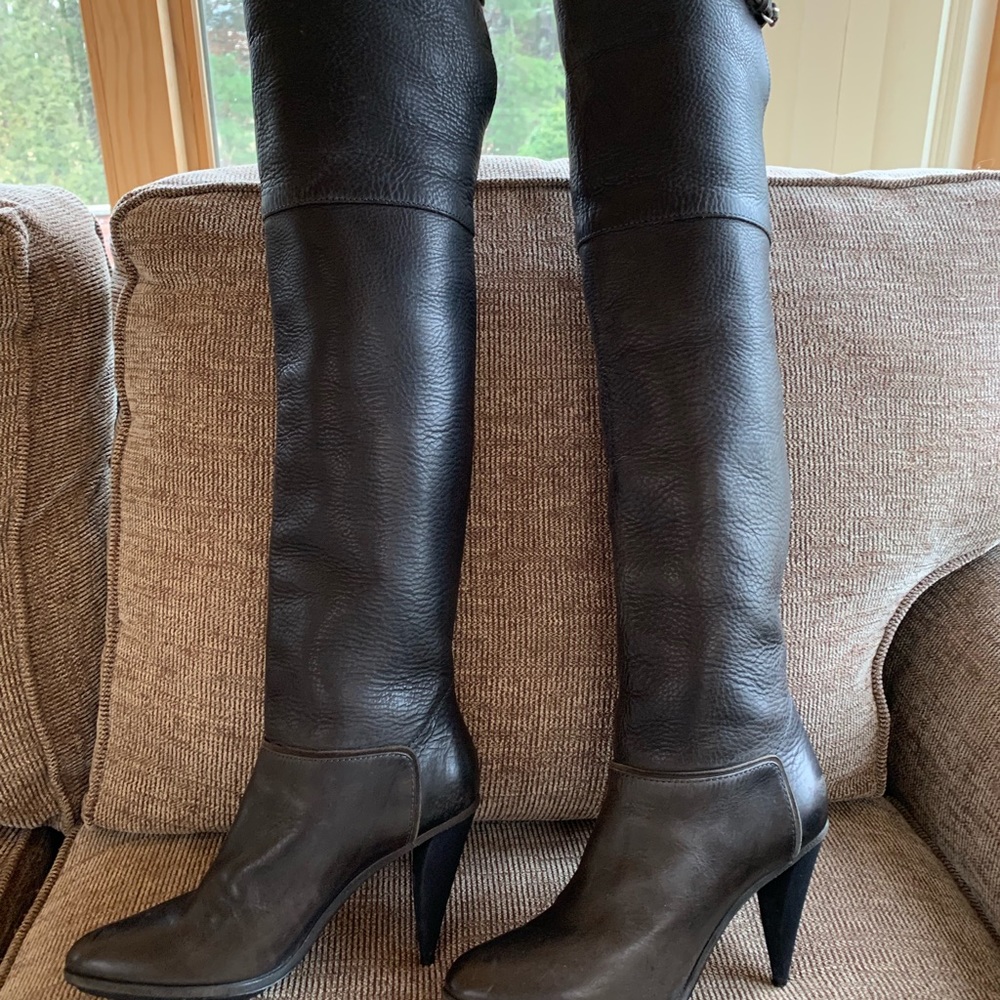 Women’s Black Over-the-Knee Leather High-Heel Boots